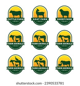 Farm animals logo set vector illustration. Livestock logo set