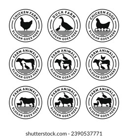 Farm animals logo set vector illustration. Livestock logo set
