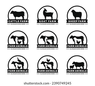Farm animals logo set vector illustration. Livestock logo set