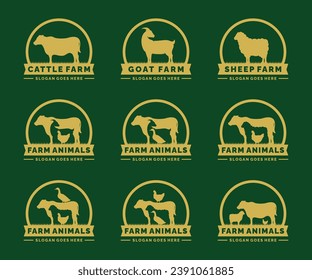 Farm animals logo set vector illustration. Livestock logo set