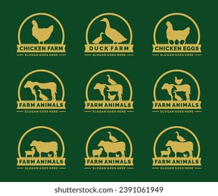 Farm animals logo set vector illustration. Livestock logo set