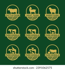 Farm animals logo set vector illustration. Livestock logo set