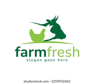 Farm animals logo. Vector group of cow, pig, and chicken