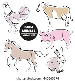 farm animals minimal hand drawn set 