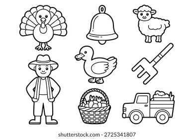 Farm animals and objects collection turkey sheep