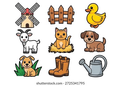 Farm Animals And Objects windmill fence