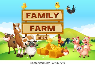 Farm animals on the farm illustration