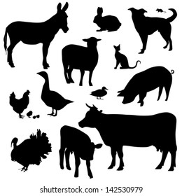 Farm animals on a white background - vector silhouette