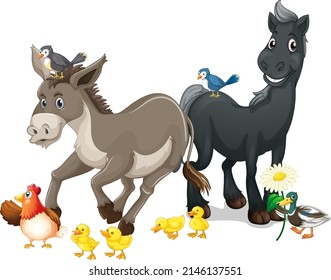 Farm animals on white background illustration
