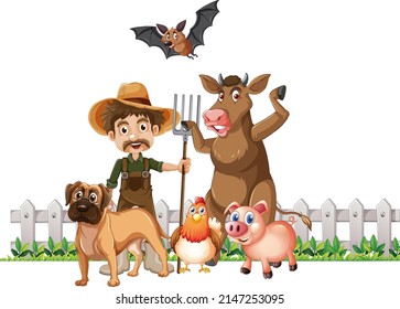 Farm animals on white background illustration