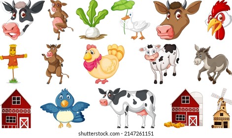 Farm animals on white background illustration