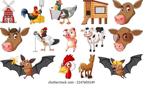 Farm animals on white background illustration