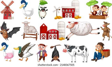 Farm animals on white background illustration
