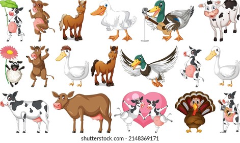 Farm animals on white background illustration
