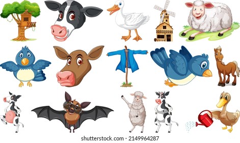 Farm animals on white background illustration