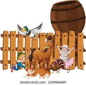 Farm animals on white background illustration
