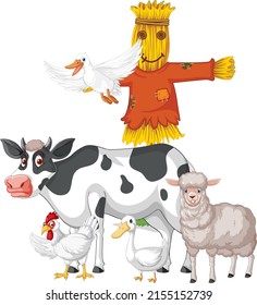 Farm animals on white background illustration
