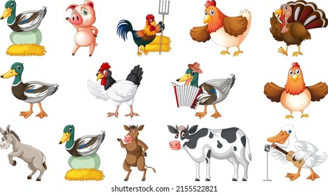 Farm animals on white background illustration