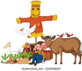 Farm animals on white background illustration