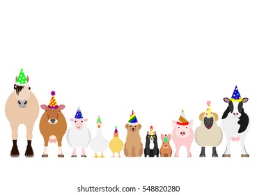 farm animals with party hat border set