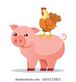 farm animals, pig and chicken. vector illustration.