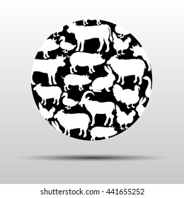 Farm animals. Retro styled farm animals silhouettes collection for groceries, meat stores, packaging and advertising. Vector logotype design.