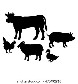 Farm animals. Retro styled farm animals silhouettes collection for groceries, meat stores, packaging and advertising. Vector logotype design.
