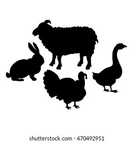 Farm animals. Retro styled farm animals silhouettes collection for groceries, meat stores, packaging and advertising. Vector logotype design.