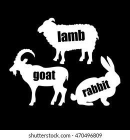 Farm animals. Retro styled farm animals silhouettes collection for groceries, meat stores, packaging and advertising. Vector logotype design.