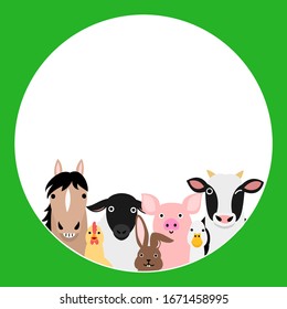 Farm animals in round frame design