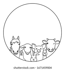 Farm animals in round frame design