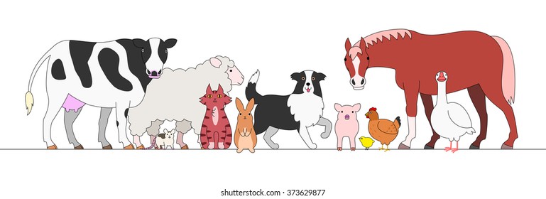 farm animals in a row