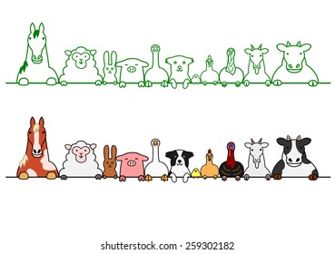 farm animals in a row with copy space