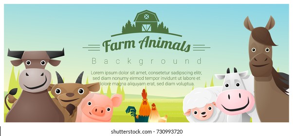 Farm animals and Rural landscape background , vector , illustration