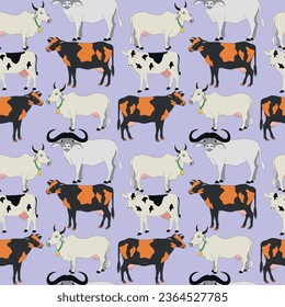 Farm animals seamless pattern. cow, mole