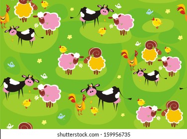 Farm animals. Seamless pattern. Vector illustration. 