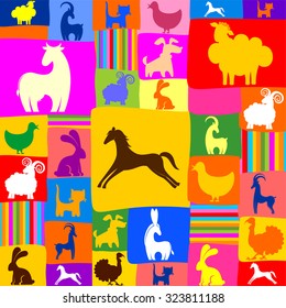 Farm animals seamless pattern. Vector Illustration