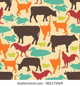 Farm animals seamless pattern. Vector illustration