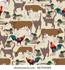 Farm animals seamless pattern. Vector illustration