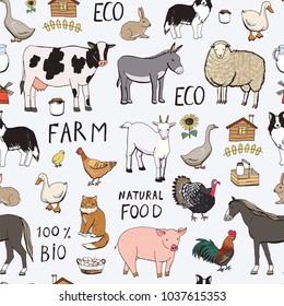 Farm animals seamless vector pattern