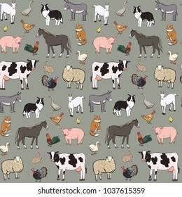 Farm Animals Seamless Vector Pattern