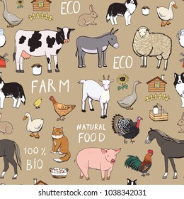 Farm animals seamless vector pattern