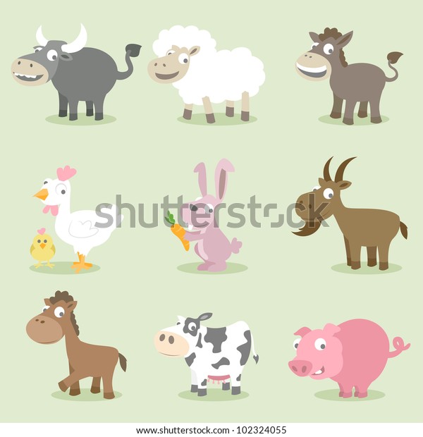 Farm Animals Series Buffalo Sheep Donkey Stock Vector (Royalty Free ...