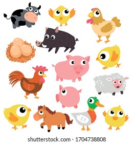 Farm Animals Set. Farm animal vectors. Vector Stock Illustration.