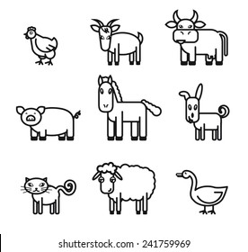 farm animals. set of black vector icons on a white background