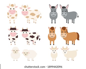 Farm Animals Set Bull Cow Donkey Stock Vector (Royalty Free) 1899442096 ...