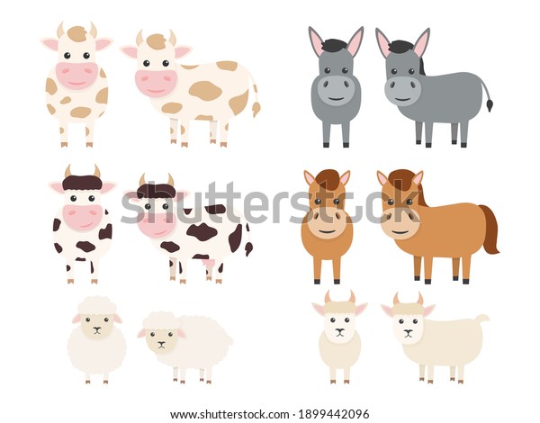 Farm Animals Set Bull Cow Donkey Stock Vector (Royalty Free) 1899442096 ...