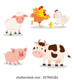 Farm animals. Set of cartoon farm animals isolated on white background.