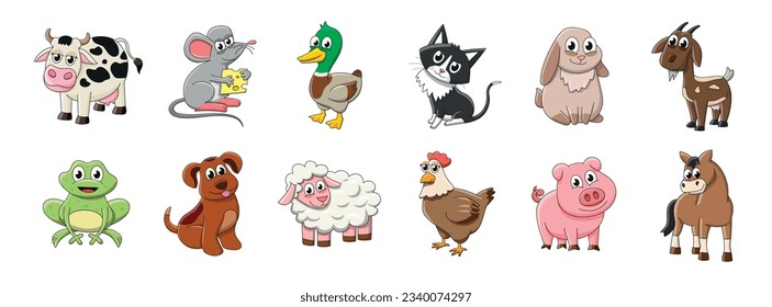 Farm Animals Set. Cartoon style illustration