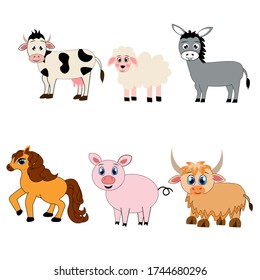 Farm animals set , cartoon vector illustration